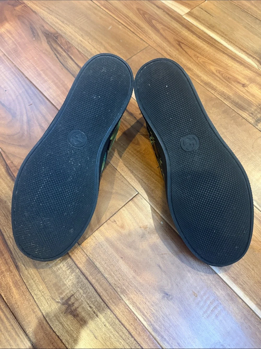Gucci Black Leather Slip-Ons with Blue and Yellow Tropical Bird Print